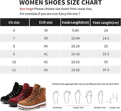 Miniatura 7 de FRACORA Botas de combate para mujer, botas de tobillo con cordones, botas de nieve para invierno, botas de nieve con cremallera lateral