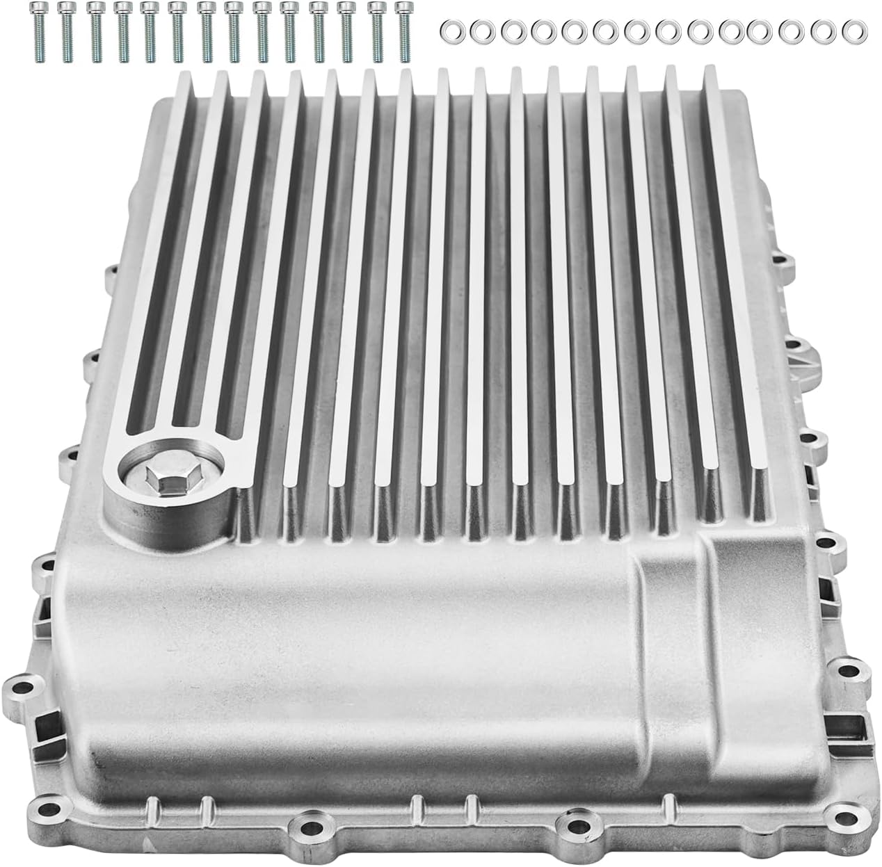 328053200 Heavy-Duty Cast Aluminum Shallow Transmission Pan Fit for Ford F-150 Mustang Bronco Expedition Ranger Lincoln Navigator 2017-2025 2.0/2.2/2.3/2.5L l4 2.7/3.0/3.3/3.5L V6 3.2L l5 5.0/5.2L V8