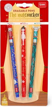 LEGAMI - Set of 3 erasable gel pens, Christmas edition, thermosensitive erasable ink pens, red, blue, green, erase without damaging paper