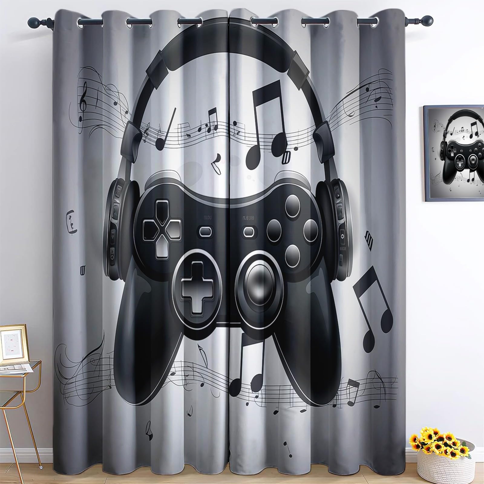 Rideaux opaques à oeillets imprimé notes de musique pour créer un espace ado cosy