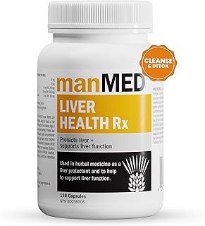 manMED Liver Health Rx: Liver Cleanse, Detox & Repair Fatty Liver. Milk Thistle Extract with Silymarin 80%, Dandelion Root, Yarrow, Burdock Root & Cynara (Artichoke) to Support Healthy Liver Function. (120 Capsules)