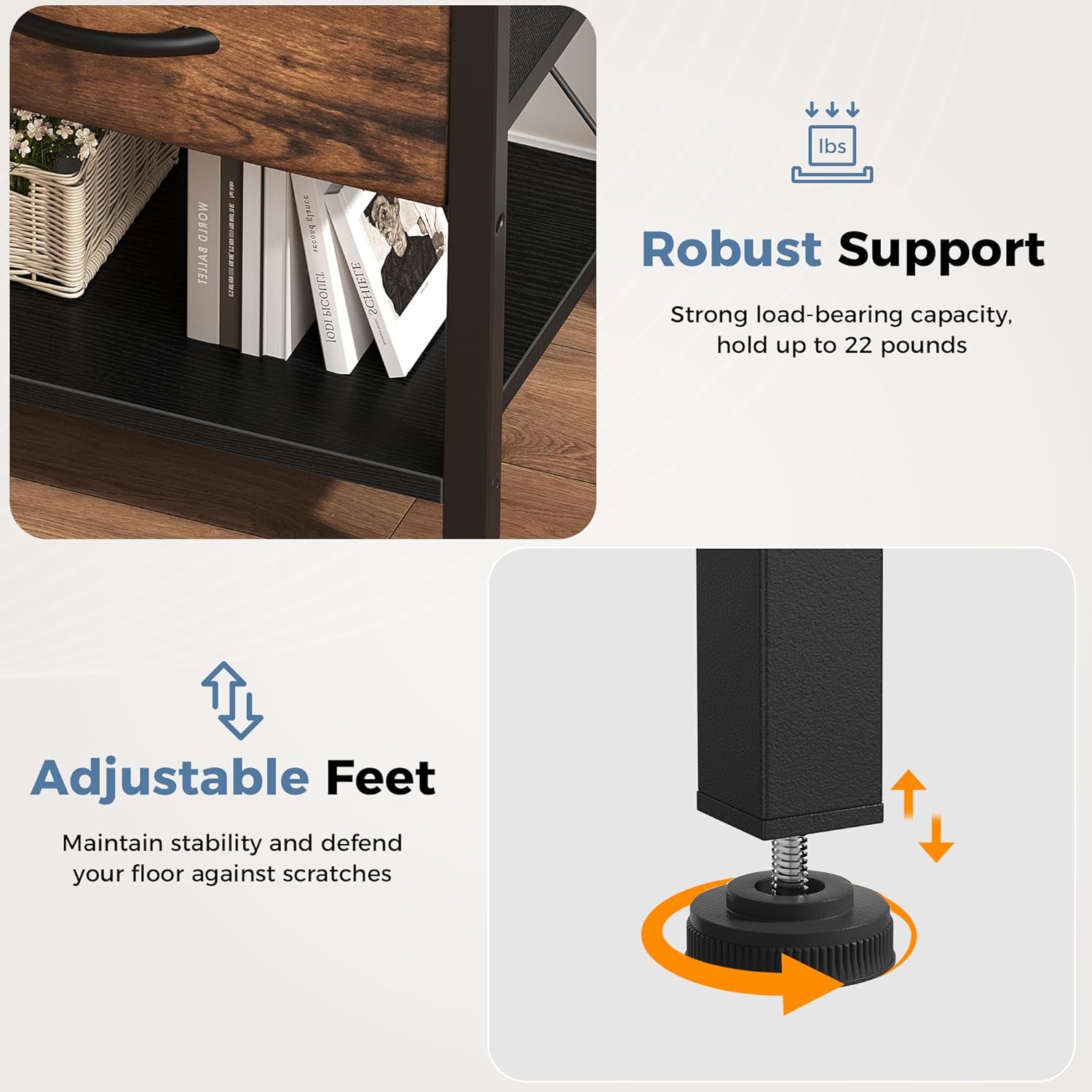 Nightstand with Charging Stat, Bedside Tables with USB Ports and