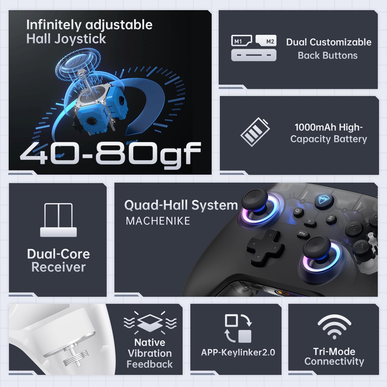 Machenike G3V2 Mando, 2 Joysticks Hall Ajustables, 2 Botones Programables, Luces RGB de Colores, Conectividad Bluetooth, para PC/Switch/IOS/Android, Batería de 1000 mAh (Rosa, PE-Upgrade)