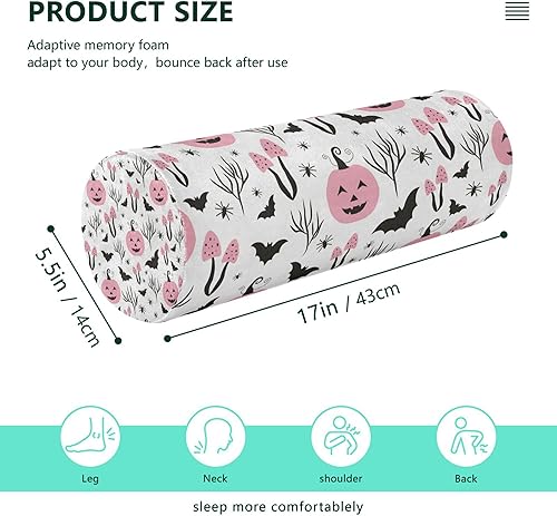 Miniatura 2 de JUNZAN Almohada decorativa de calabaza rosa para Halloween, almohada decorativa para el cuello de la cama, almohada redonda larga para soporte de