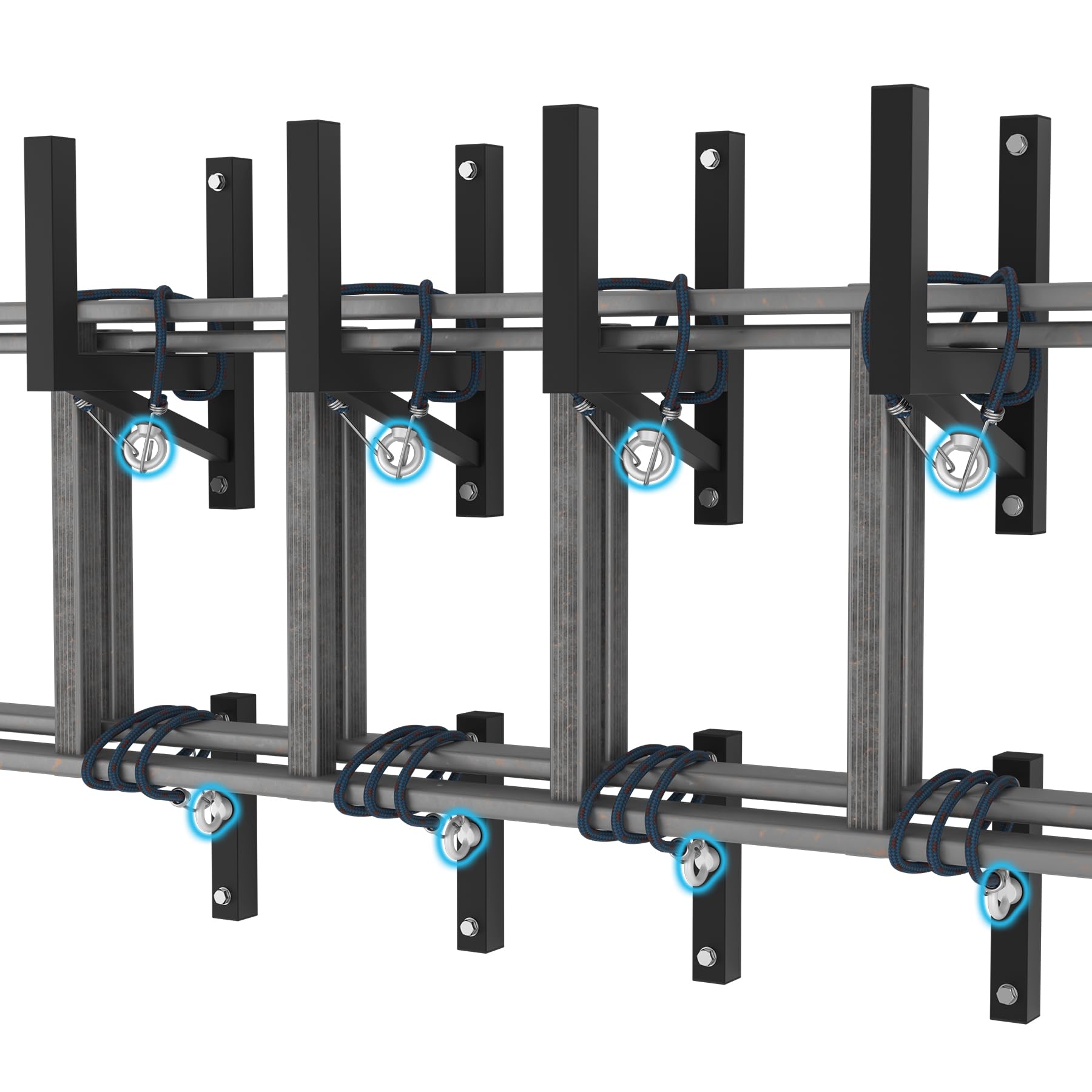 Photo 1 of Eastrexon 4+4 Trailer Ladder Rack, Heavy Duty Steel Ladder Rack with 8 Elastic Ropes for Truck, Open and Enclosed Trailer Side Wall Mount, Indoor/Outdoor Storage Rack for Ladders 350 LBS Capacity
