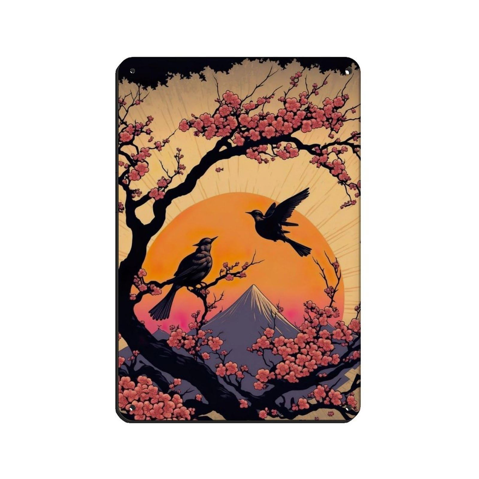 Lxwnze 20L X 30W Cm Two Birds On A Tree Branch In Sunset, Retro Poster Metal Tin Sign Chic Art Retro Iron Painting Bar People Cave Cafe Family Garage Poster Wall Decoration 8X12inch(20X30cm)