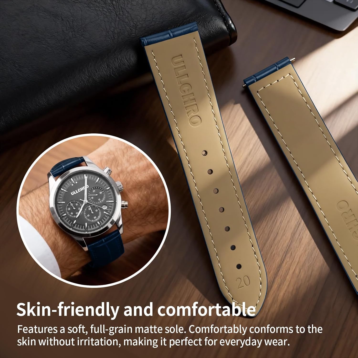 Genuine Leather Watch Strap Deployment Clasp, 22mm Leather Watch Band for Men Women, Soft Ultrathin Classic Replacement, Premium Cowhide Vintage Stylish Accessory image 5