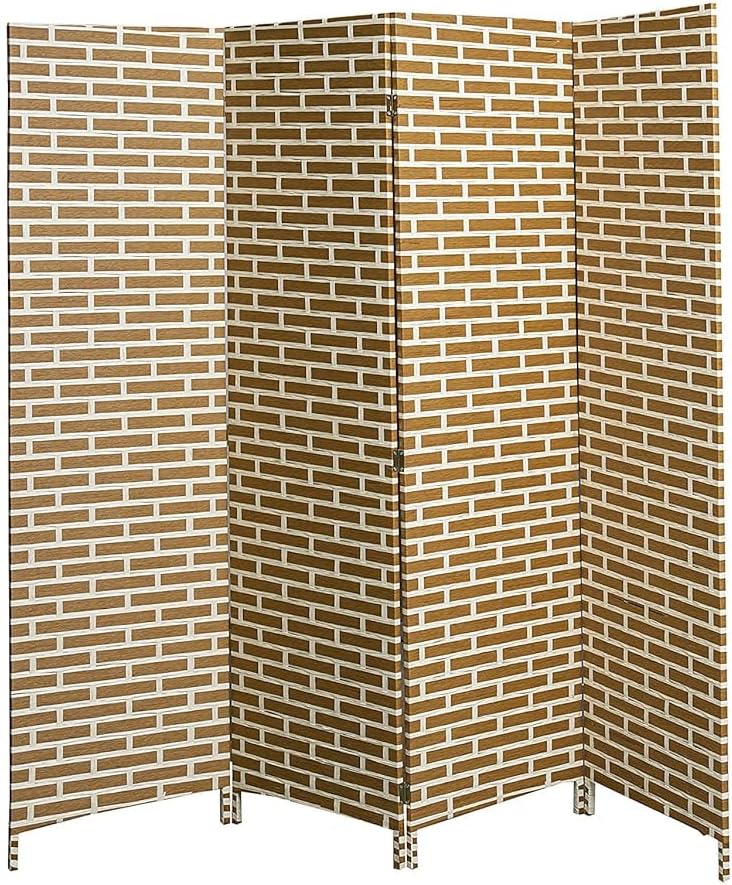 4 Panel Premium Quality Room Partition/Room Divider | Separator for Living Room/Office (Brown-Ice Cream)
