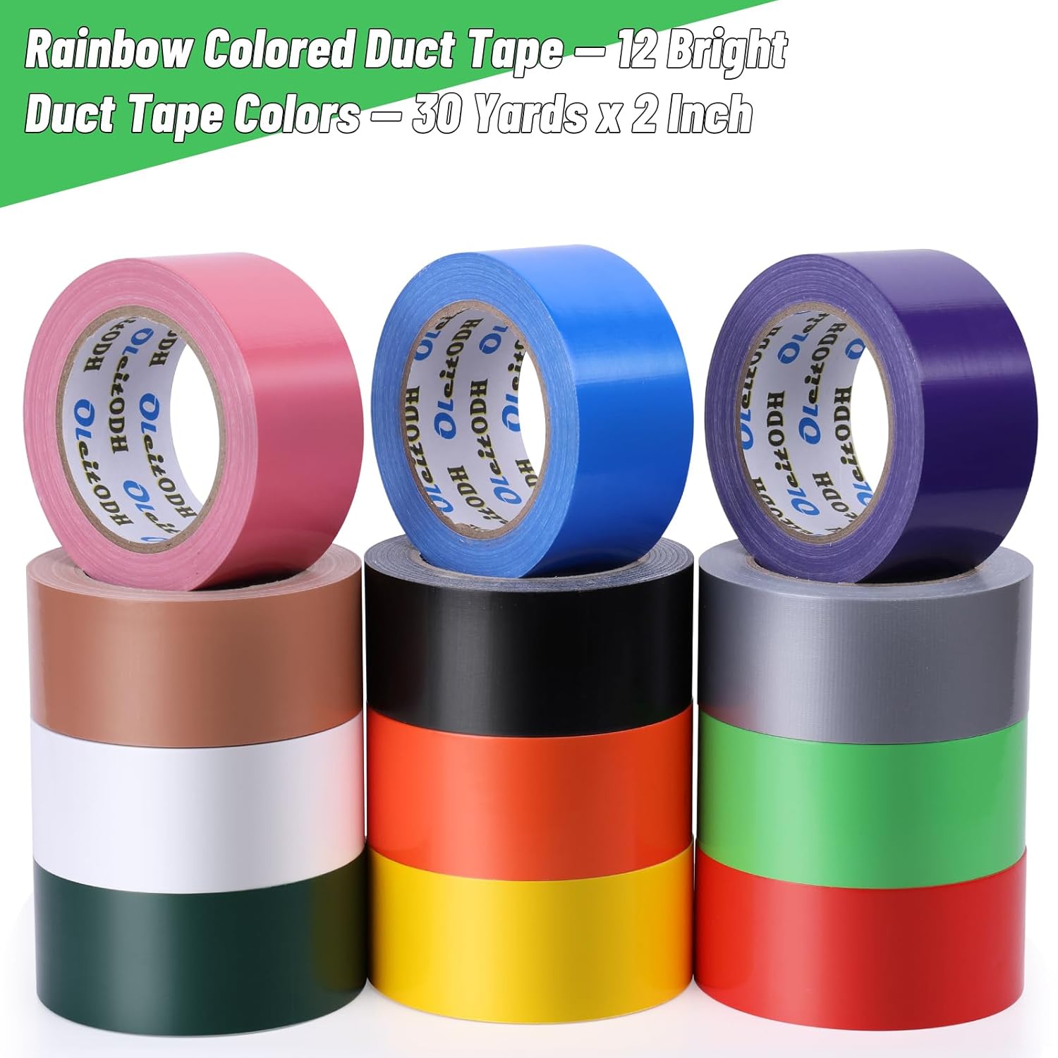 Rainbow Colored Duct Tape Bulk 2 Inch x 360 Yards,12 Bright Duct Tape Assorted Colors Rolls, Waterproof Heavy Duty Duct Tape, Colored Duct Tape Multipack for Arts Home Office School DIY Craft