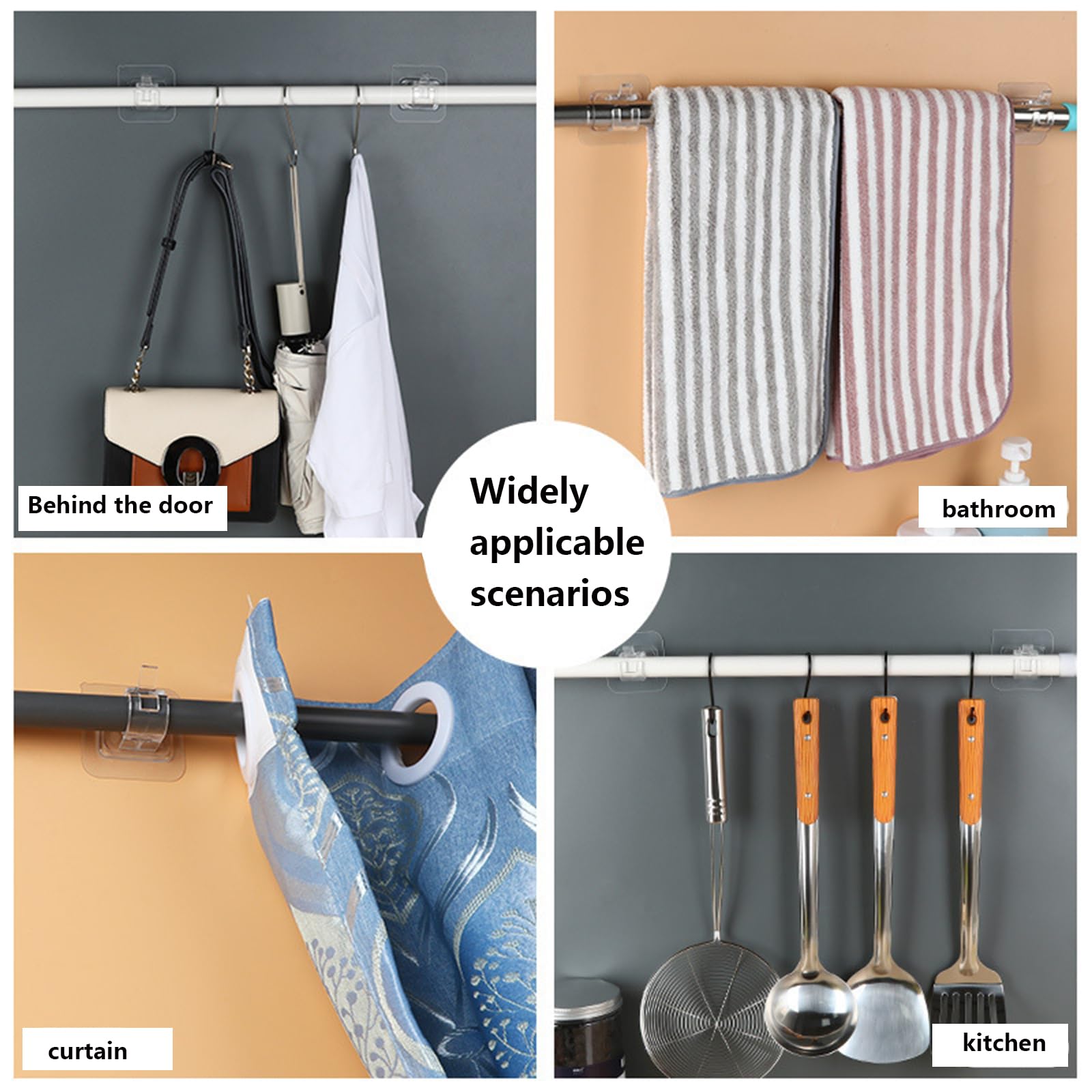 Ganci Per Tende Fyihoxi Senza Fori - 10 Pezzi Autoadesivi Per Tende E Portasciugamani | Nero - Foto 11