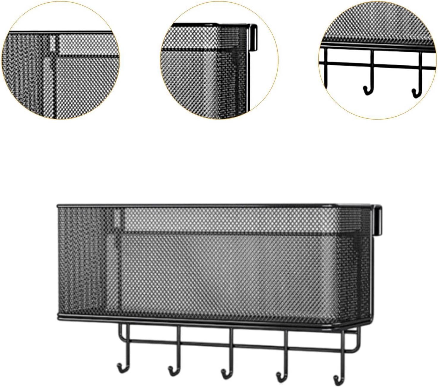 Bedside Shelf for Bunk Bed Bedside Hanging Basket Multifunctional Metal Shelves Hanging Organizer, for Office College Dorm, Black and Hook