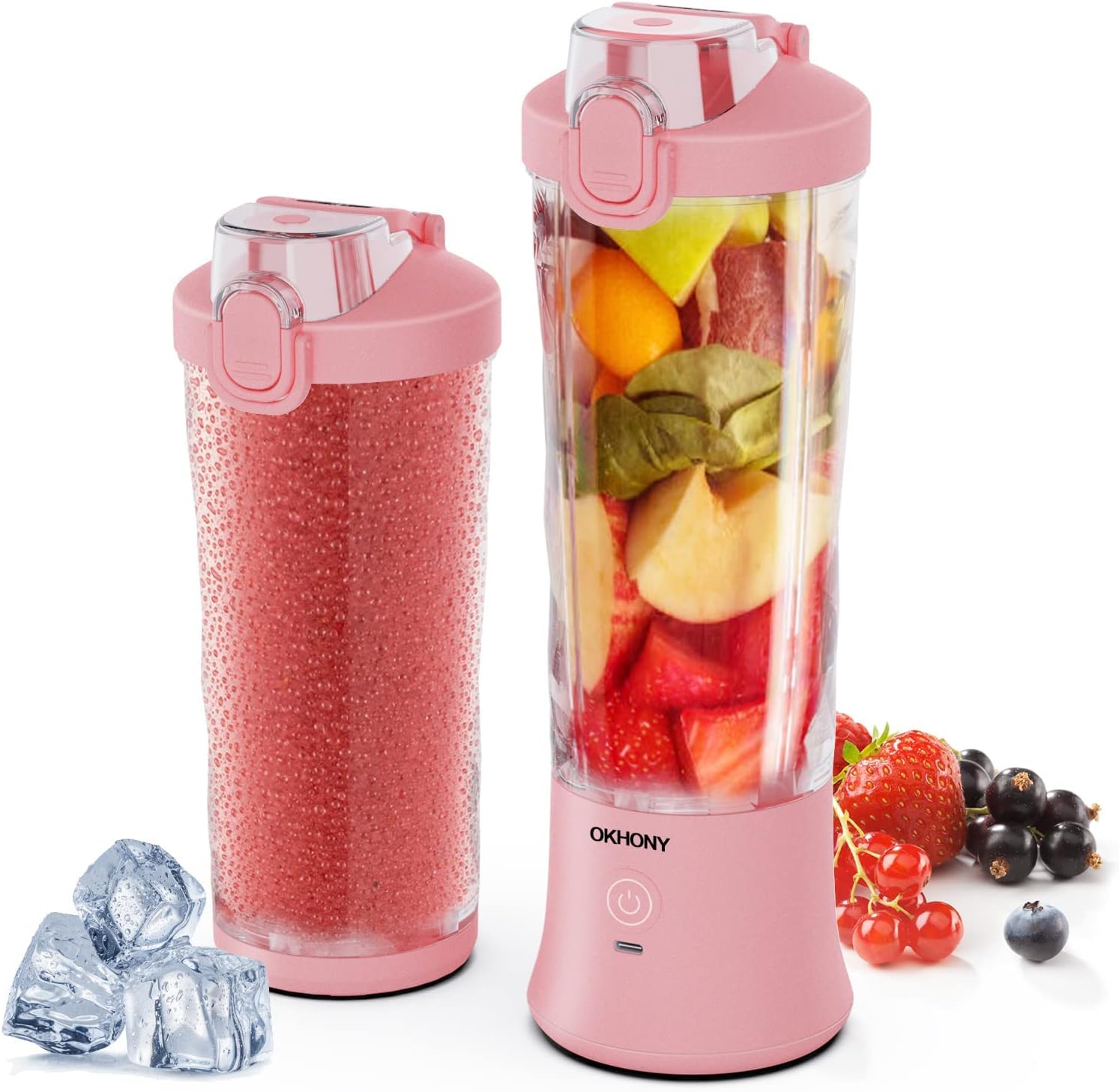 Portable Blender, Personal Blender for Shakes and Smoothies USB Rechargeable 600ml Mini Blender with 6 Blades and To Go Cup for Sports Travel Gym (Pink)