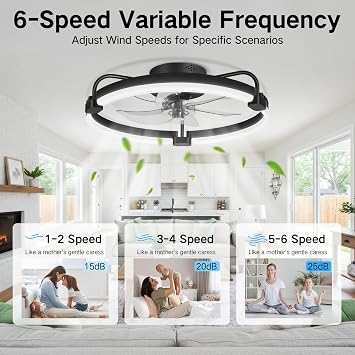 OUTON 20 Ceiling Fan with Light, Remote & App Control, Fandelier Low Profile Flush Mount Ceiling Fan with 3000K-6500K Stepless Dimmable, 6 Speed, Quiet DC Motor, Small Modern Ceiling Fans for Bedroom