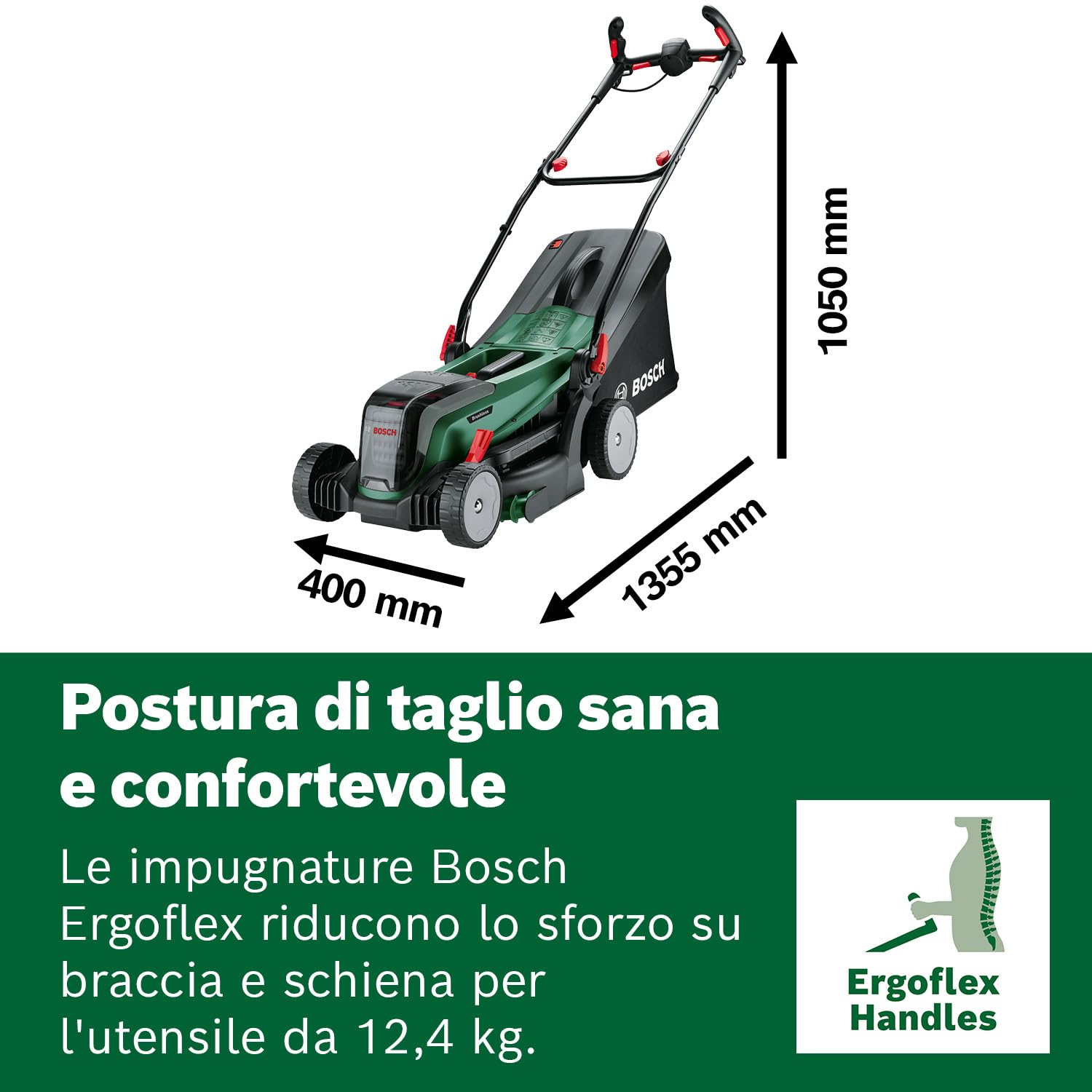 Bosch Tagliaerba/Tosaerba a batteria UniversalRotak 2x18V-37-550 | fino a 500 m2; 18 Volt System; larghezza di taglio: 37 cm; 2 batterie da 18 V 4.0 Ah e caricabatteria