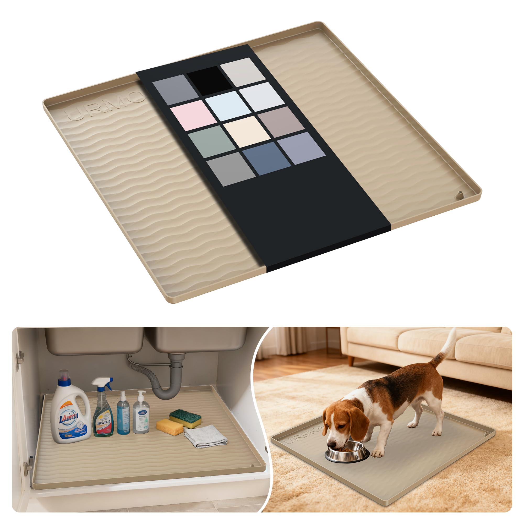 URMONA Waterproof Silicone Under Sink Mat, 22 x 22 in, Flexible Shelf Liner