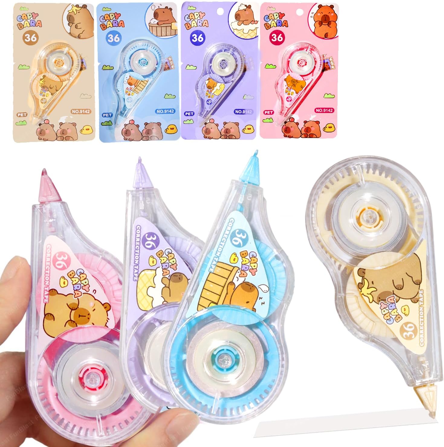 FunBlast Capybara Correction Tape - Pack of 4 Pcs Correction Tape 36 Meter X 5 MM for Journal, Correction Pen, Stationery Items for School & Office, Correction Pen Tape (Pack of 4)