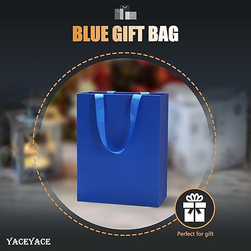 Miniatura 2 de Bolsas de regalo azules, 10 unidades, 8 x 4.25 x 10.5 pulgadas, bolsas de regalo de papel azul mediano con asas de cinta, multiusos, boda,