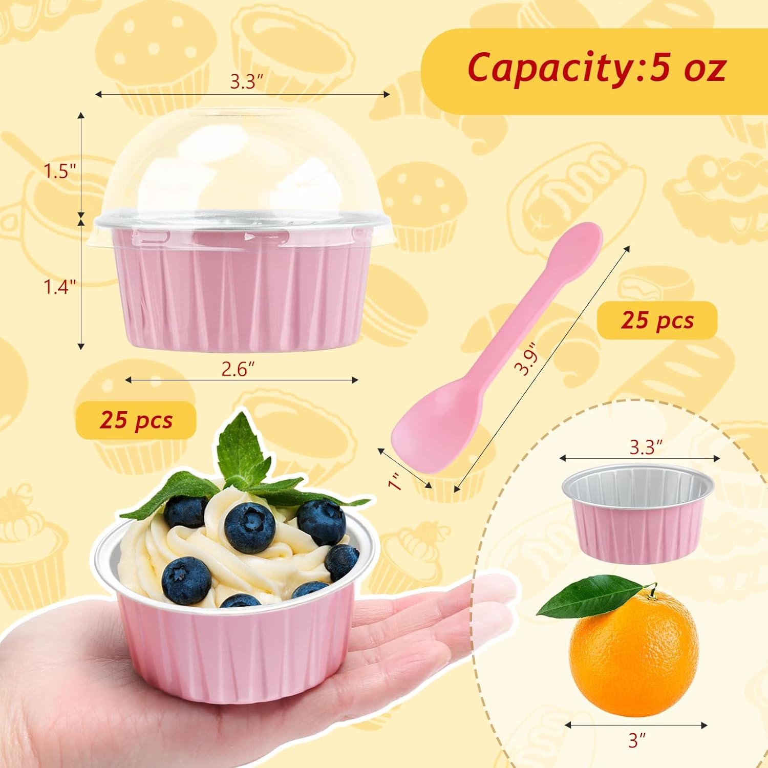 Condition photo showing Good Condition for LNYZQUS 5oz Foil Baking Cups with Lids (100 Pack),Disposable Cupcake Pans Aluminum Muffin Tin Mini Cake Containers Creme Brulee Ramekins Cupcake Liners Holders-Pink