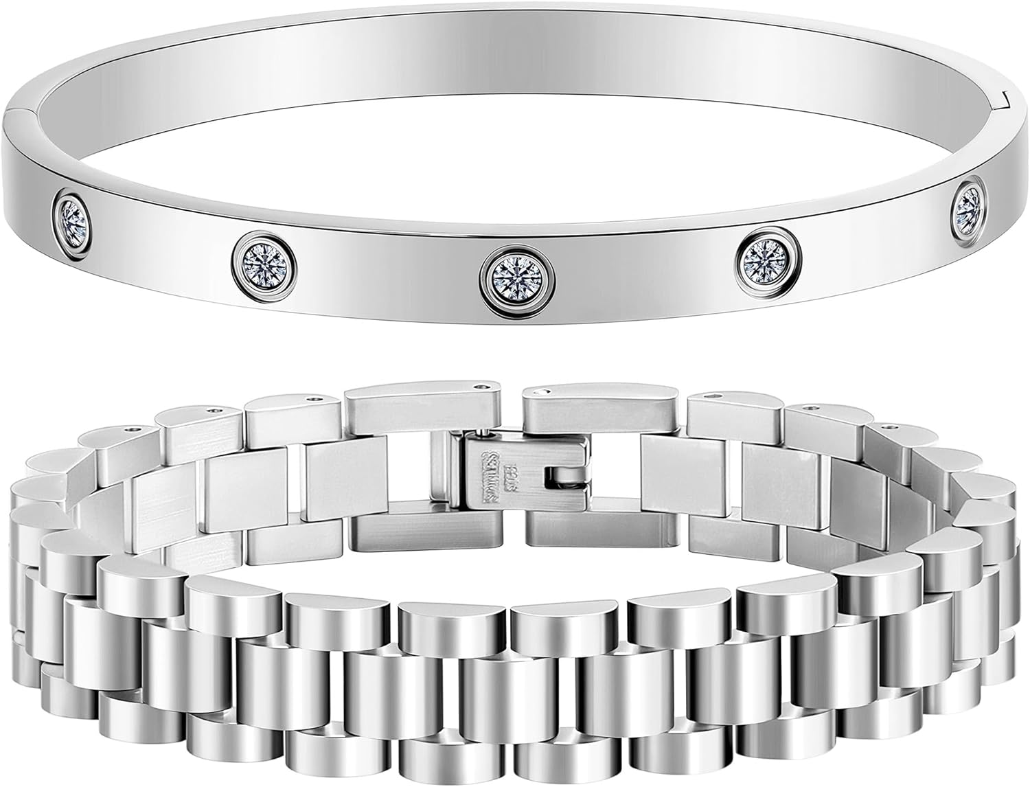 2PCS 18K Gold Chain Link Bracelets for Women - Stackable Love & Friendship Theme Bangle Bracelet Set,Non-Tarnish Stainless Steel Jewelry with Adjustable Tool.