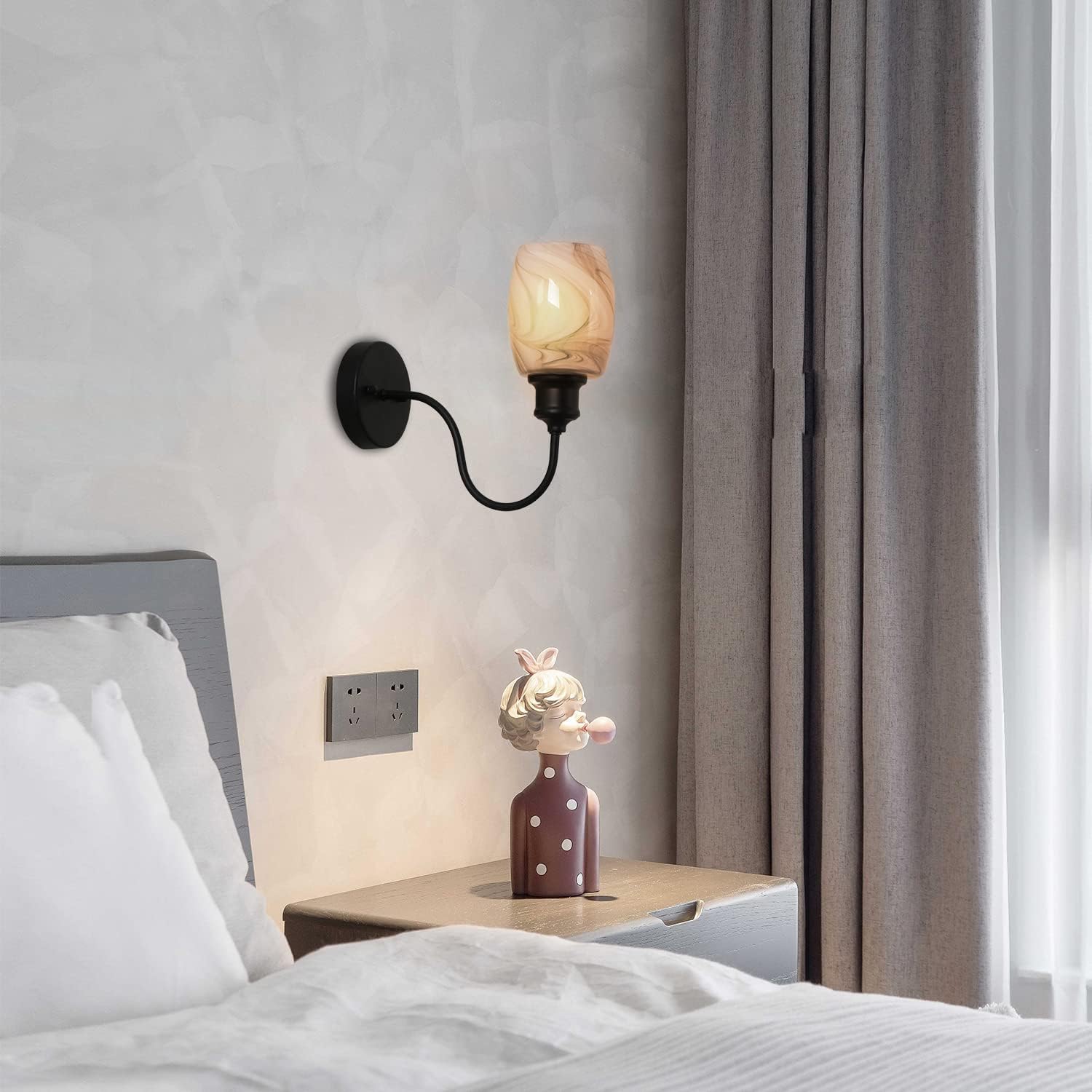 2pcs Oval Shaped Glass Lamp Shades Replacement Globe or Cover with Faux Marble Texture Finish 1-5/8-inch 4.7" of Diameter 5.6" of Height for Pendant Light G0084
