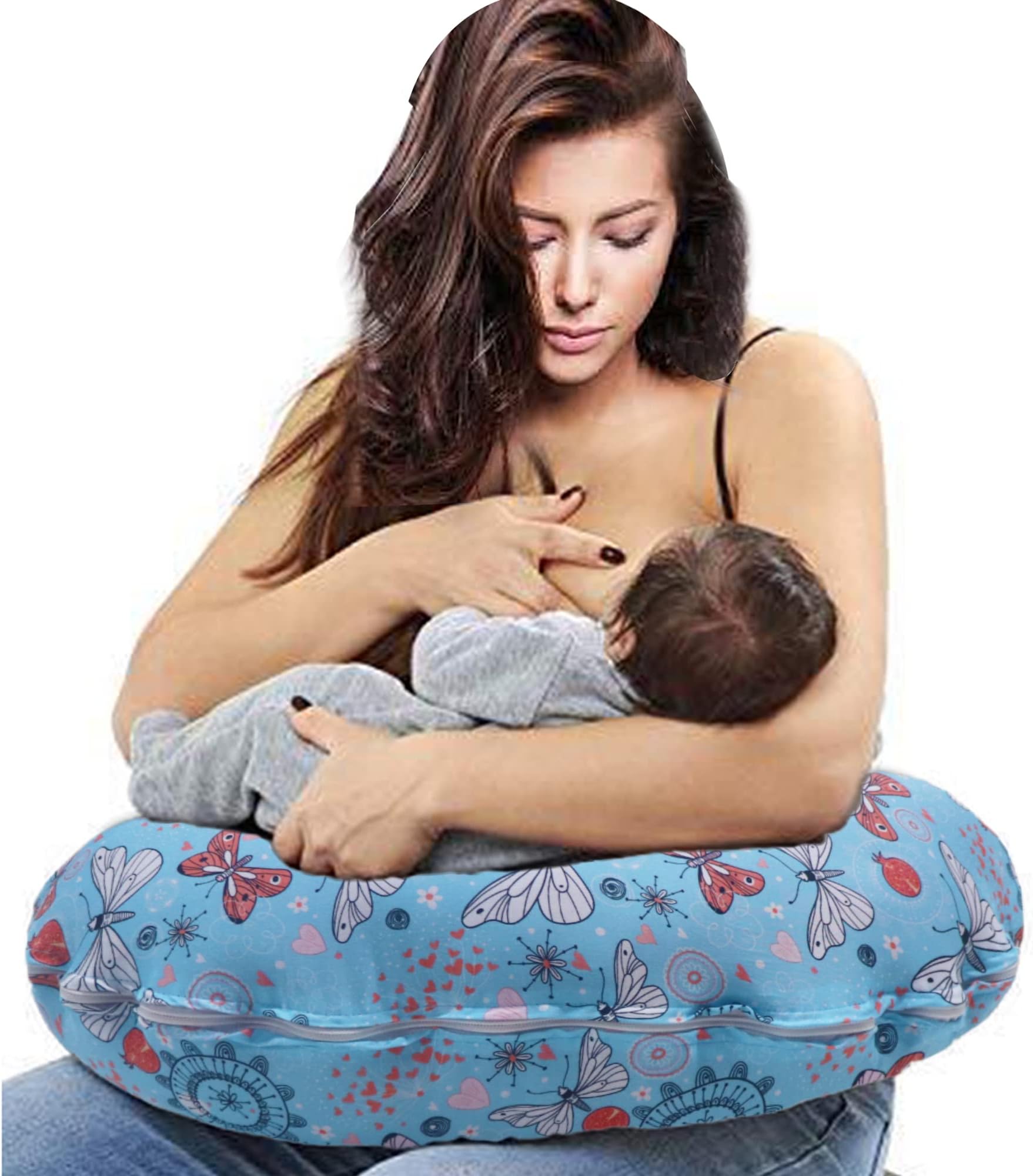 Kradyl Kroft 5in1 Baby Feeding Pillow with 100% Cotton Removable Cover | Breastfeeding Pillow | Nursing Pillow with Belt and Hoop (Motif)