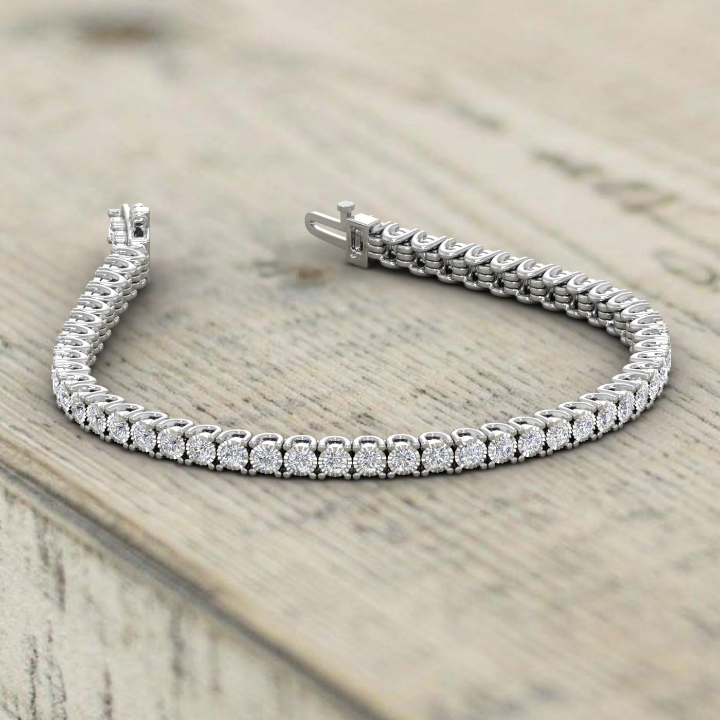 1 to 5 Carat Pave Set Natural Round Diamond Tennis Bracelet for Women in 14K Gold or in 925 Silver (7 Inch)