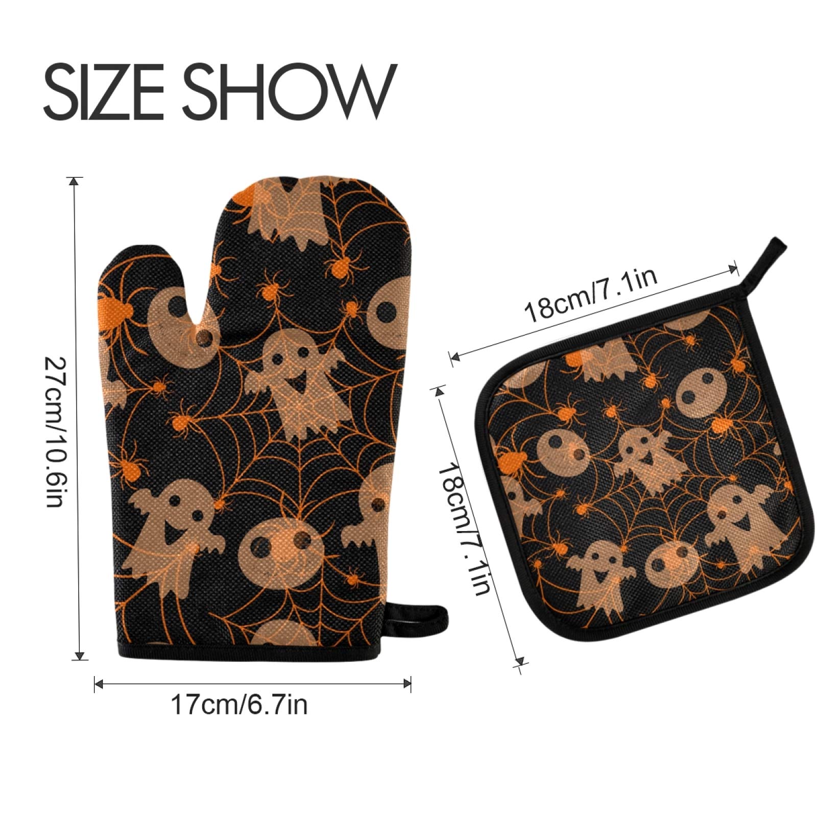 Halloween Ghost Cute Pot Holders and Oven Mitts Set Funny Spider Hot Pads Potholders for Kitchen Cooking BBQ Baking Bakeware