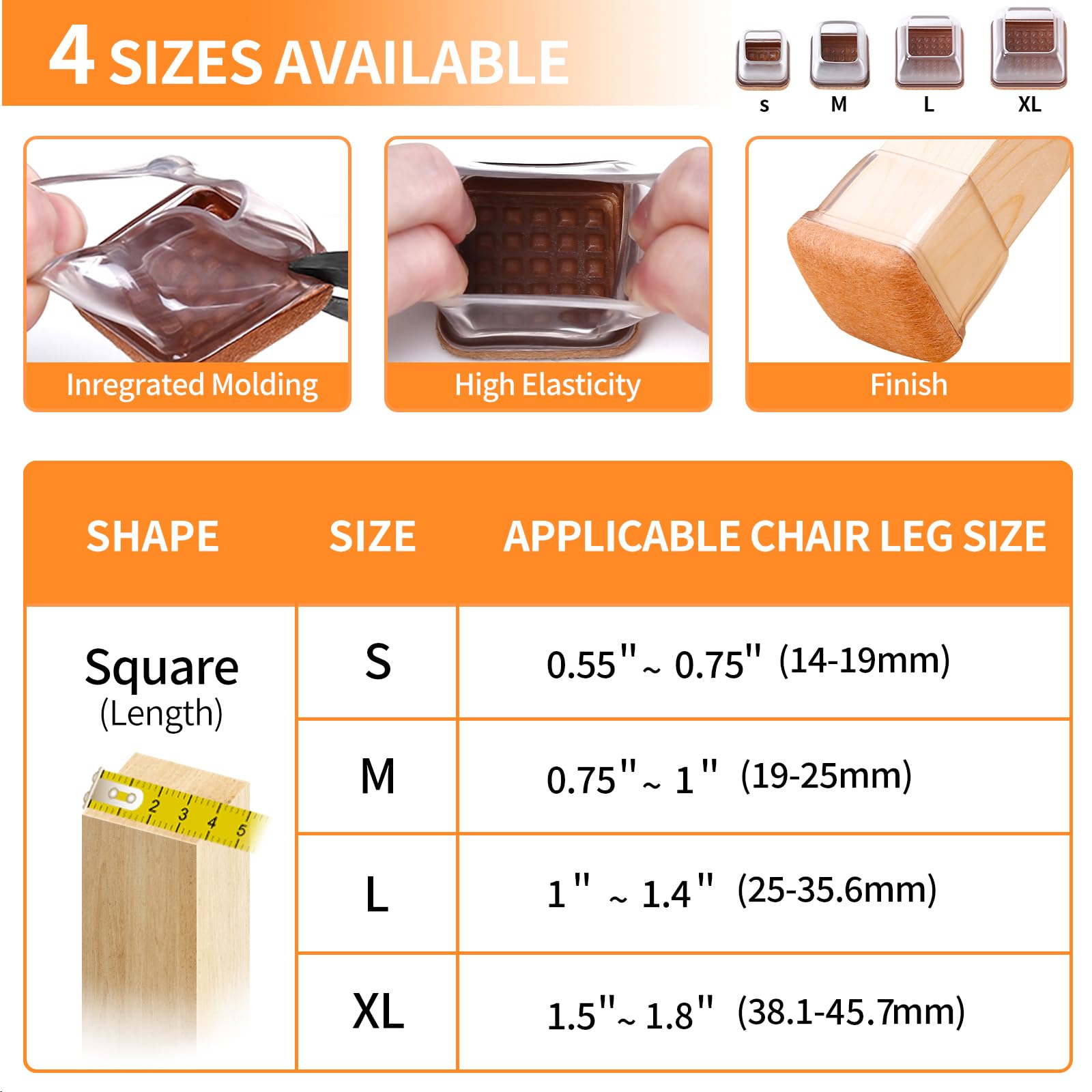 24 Pack Extra Large Silicone Square Chair Leg Floor Protectors – With Felt