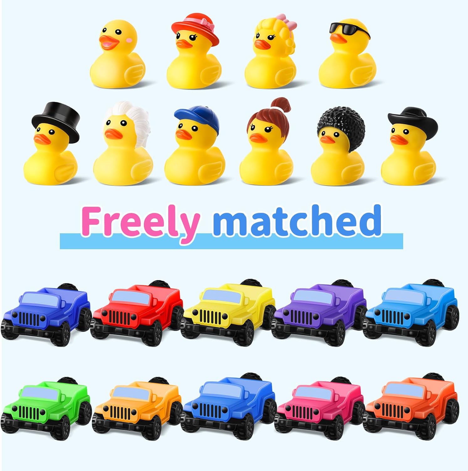 20 Pcs Rubber Ducks for Jeeps, 2.8 Inch Ducks for Jeeps, Ducks for Ducking 10 Rubber Ducks Assortment with 10 Cars, Collection Ducks for Jeeps, Birthday Class Exchange Gifts Easter Basket Stuffers - Image 4