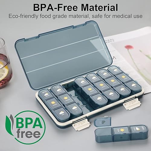 Miniatura 3 de Organizador de pastillas 3 veces al día, pastillero para 7 días, contenedor semanal de píldoras de viaje, dispensador grande de medicamentos,