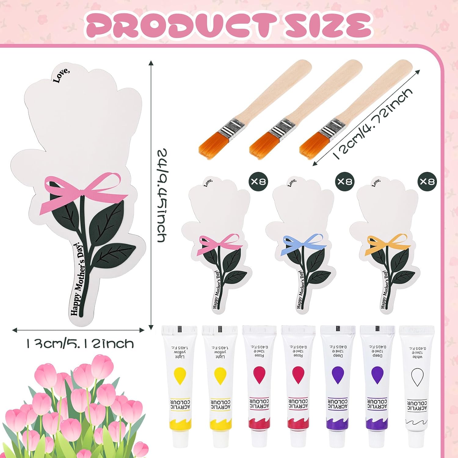 Yousoontic 24 Sets Mother's Day Handprint Kit Unfinished Wooden Flower with Acrylic Paints & Brushes DIY Handmade Gifts from Daughter Son for Mom Mother's Day Gift Home Party Activities