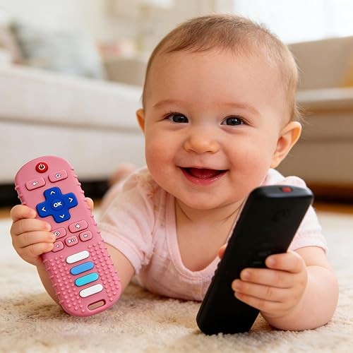 Miniatura 6 de Mordedor de Bebé en Forma de Control Remoto de TV, Juguete de Alivio de Dentición para Masticación de Bebés de 3 a 24 Meses, Libre de BPA, Rosa