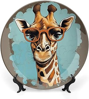 Exquisite Ceramic Decorative Plate, Tallest Neck Animal Bone Porcelain Plates with Display Stand for Kitchen Dining Room Wine Cabinet - Mammal Unique Home Decor