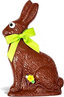 Chocolate Easter Bunny – Large Solid 1/2 lb Handmade Milk Chocolate Bunny, Not Hollow, Gift Wrapped with Bow for Easter Basket Gift for Kids