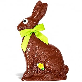 Chocolate Easter Bunny Large Solid 1/2 lb Handmade Milk Chocolate Bunny, Not Hollow, Gift Wrapped with Bow for Easter Basket Gift for Kids