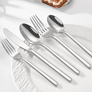 10-Piece Silverware Set for 2, Balanced Weight Stainless Steel Flatware Set, Mirror Polished Spoons and Forks Knife Set, Heavy Duty Cutlery Utensils for Home Kitchen Restaurant Wedding