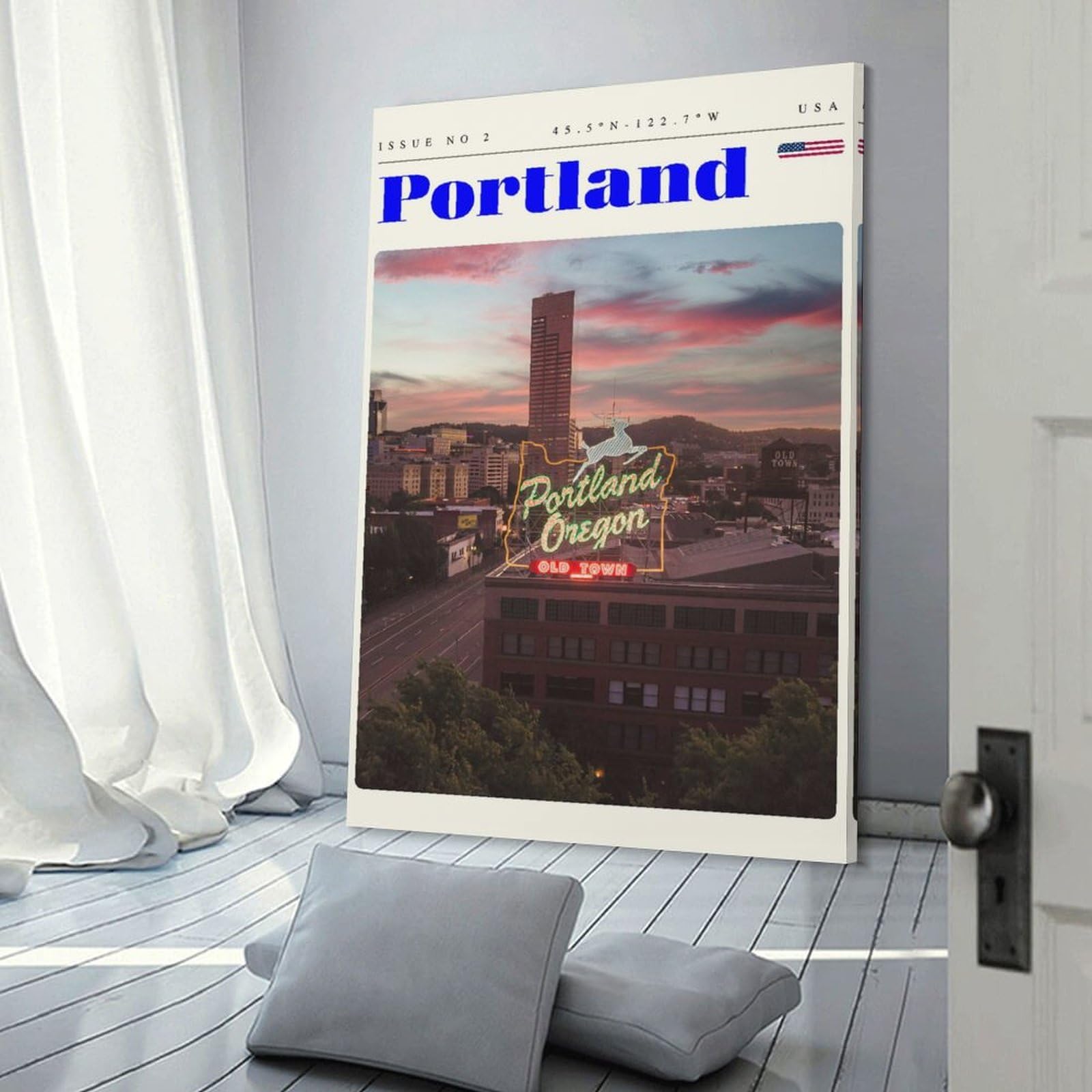 Junmoney Frame-Style-13-1 Wall Picture Print Portland Oregon Travel Art, 24X36inch(60X90cm), For Wall Displays, Bedrooms Or Room Updates, Wall Decor Suited To Curated Displays