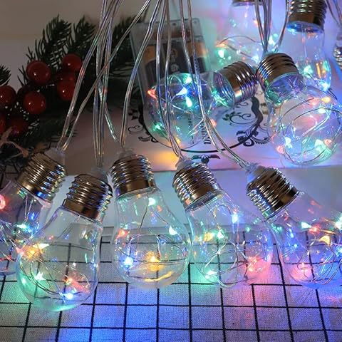 AUHOU 5 m Fairy Lights Balls Fairy Lights Bulbs with 10 Bulbs Battery Operated Waterproof for Indoor Outdoor Balcony Garden Wedding Party Christmas Decoration - Rainbow Colours Cover