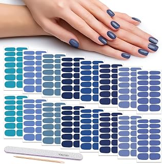 DANNEASY 16 Sheets Nail Polish Strips Solid Color Nail Wraps for Women Self Adhesive Gel Sticker Nails Acrylic Nail Art Accessories with 1pc File, Cuticle Stick (Navy Blue)
