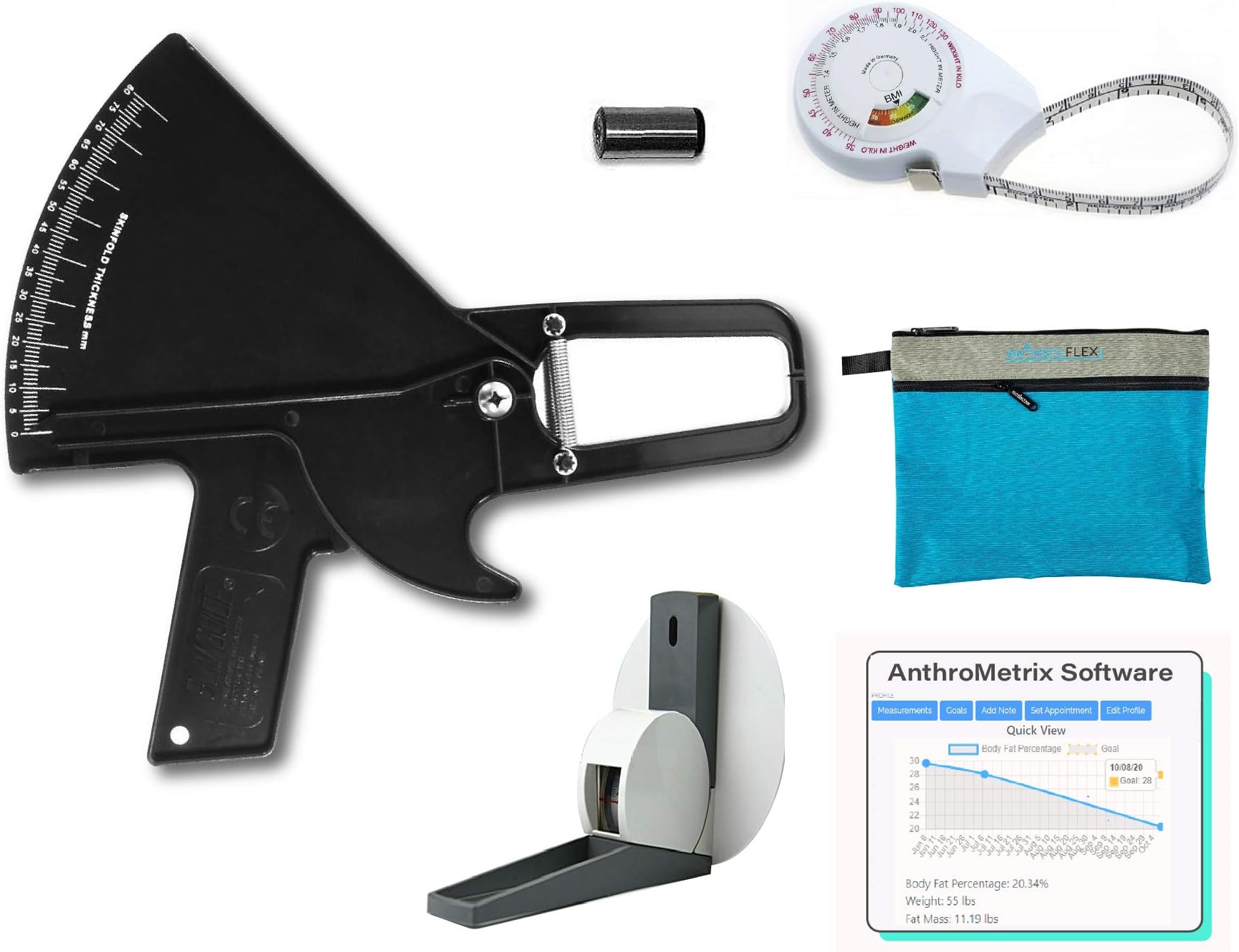 Kit with Slim Guide Skinfold Caliper, AnthroMetrix Software, BMI Tape Measure, Stadiometer, Calibration Dowel, Transport Bag, Manual (Black)