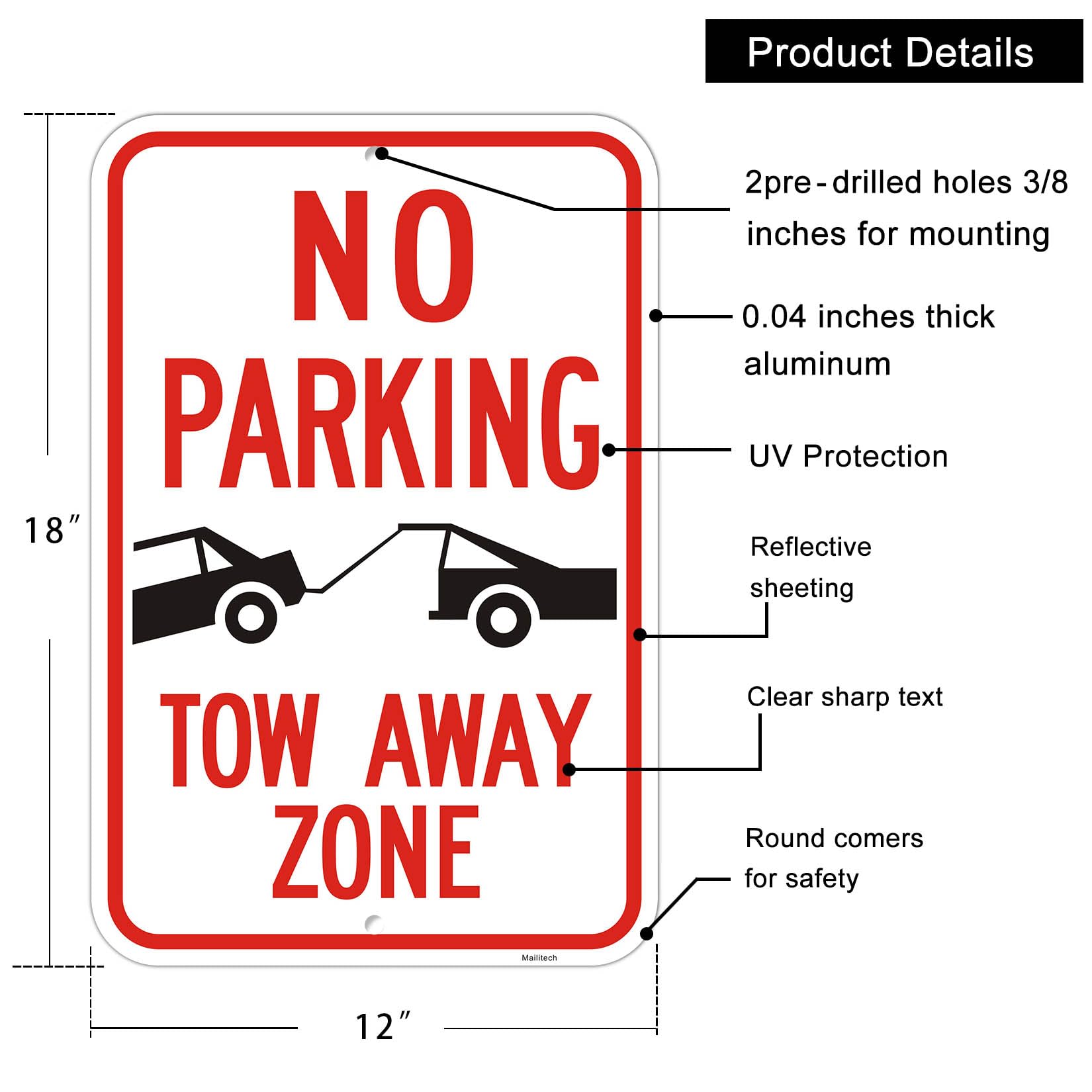 Lot de 2 grands panneaux « No Parking »