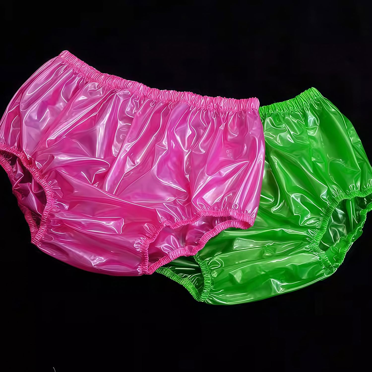 Adult Incontinence PVC Diaper Cover, High Waist Loose Plastic Diaper-Proof Drift Waterproof PVC Smooth Briefs, Soft Surface, Unisex (Green, Medium)