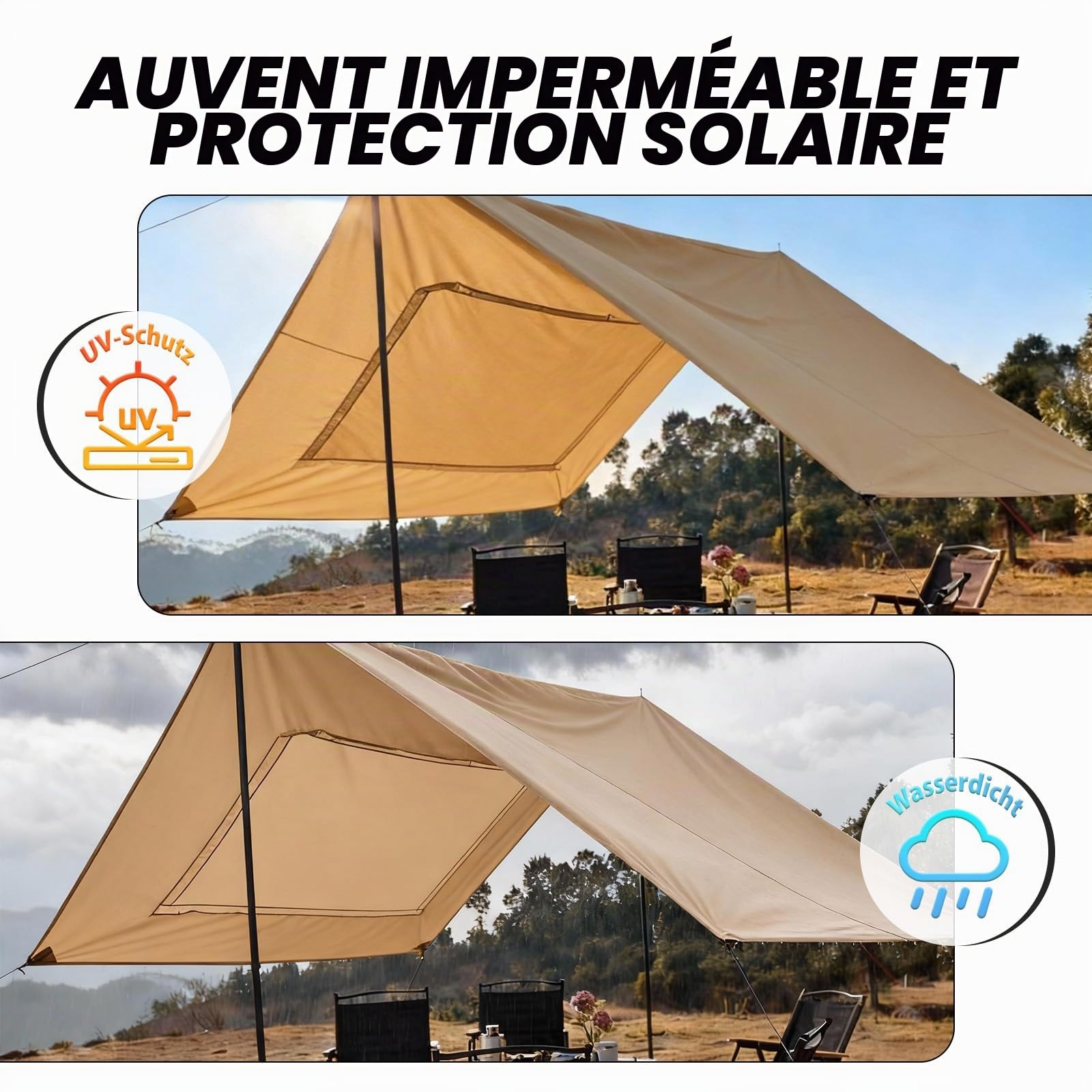 2,8 x 4,8 m - Auvent de Caravane - Tente de hayon pour Camping-Car, Bus, Van, étanche et Protection Solaire - Voile d'ombrage Universelle - Tente de Voiture - Store avec fenêtre d'écran