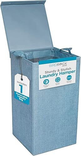 Vista 36 de BirdRock Home - Cesta para la ropa sucia, color rosa y azul, Doble, Marrón