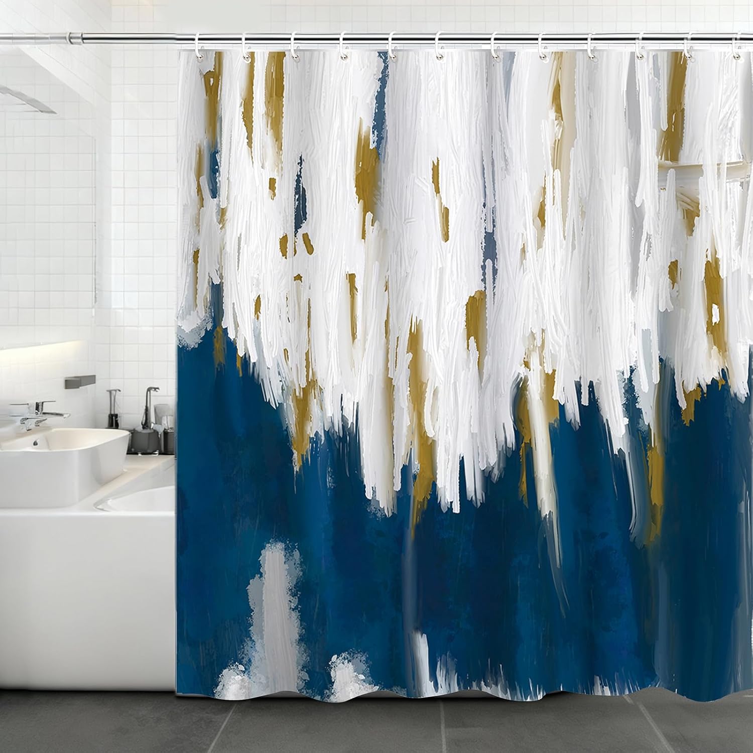 Orange and Grey Shower Curtain Abstract Painting Modern Shower Curtains for Bathroom Waterproof Polyester Fabric Bathroom Curtain 72 x 72 Inch with 12 Plastic Hooks