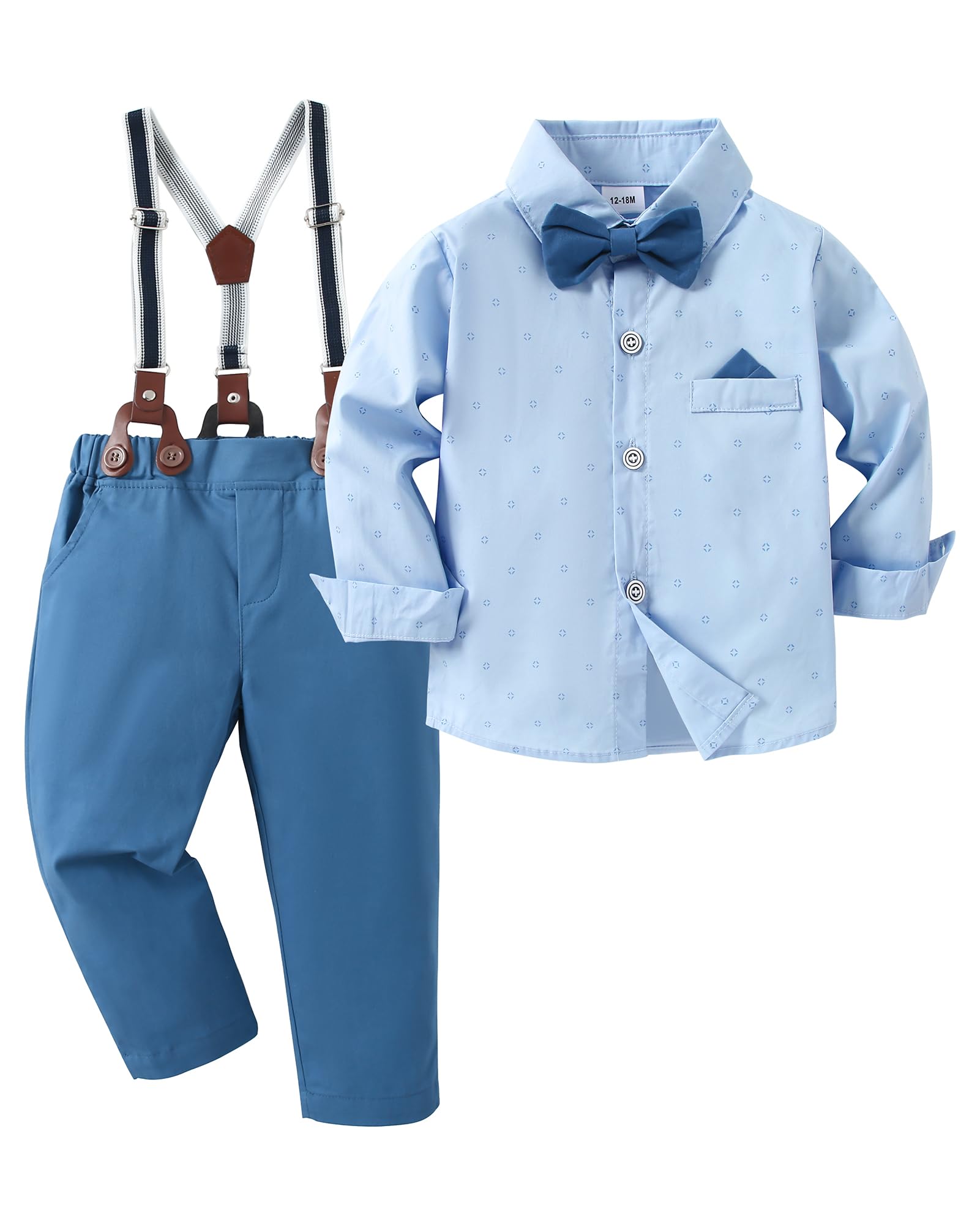 nilikasttaToddler Boy Outfit Boy Suit Boy Dress Shirt with Bowtie/Suspender Pants Gentleman Wedding Outfits 1-10 Years