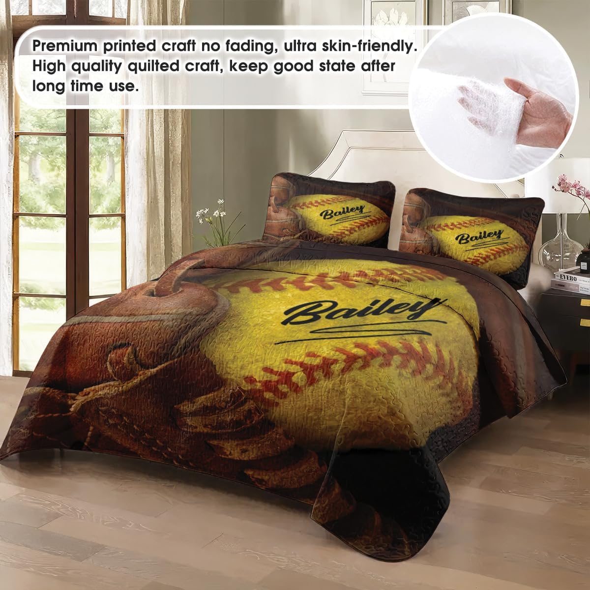 Personalized Softball Quilt Set with Name and Number (Softball D07)