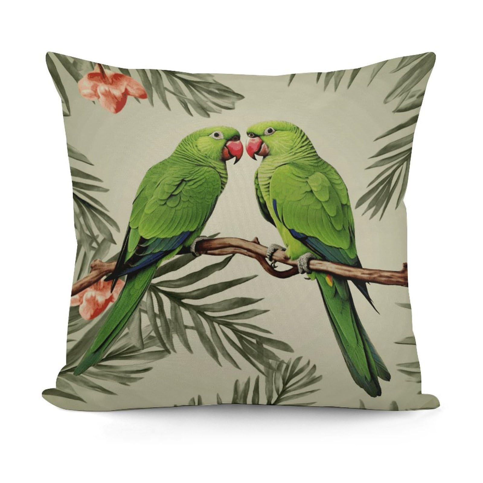 VstaDank Couple Parrots Olive Pillow Covers Soft Plush Decorative Square Pillow Cover Modern Breathable Pillowcases Pillowcase with Invisible Zipper 18x18 Inches for Sofa Living Room