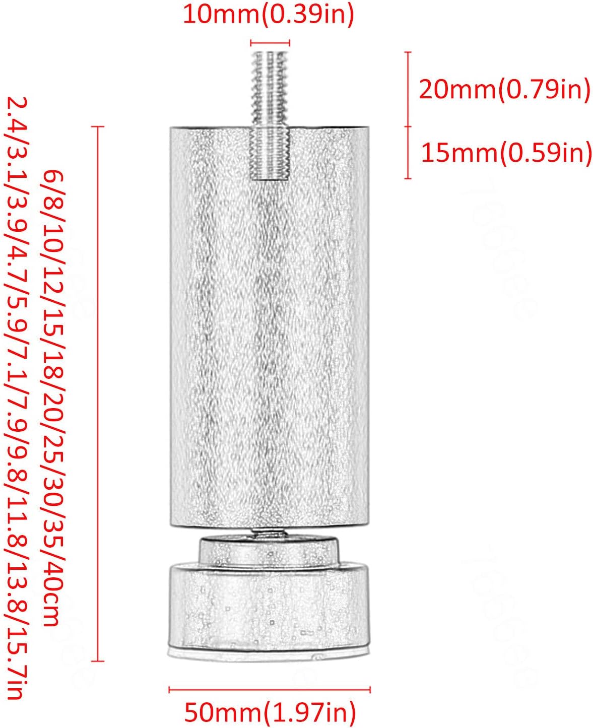 Furniture Leg M10 Bolt, Metal Table Leg, DIY Furniture Feet, Height Adjustable, 4pcs, Replacement Leg for Sofa Desk Cabinet Coffee Table, Black/Silver, Easy to Install,Black-20cm(7.9in)