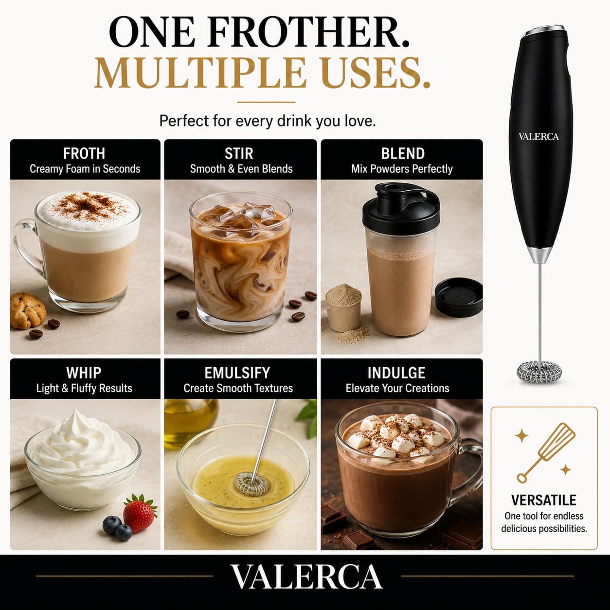 espumador de leche electrico valerca, batidora de mano de leche ultrarrapida, batidora electrica para café, café con leche, capuchino, frappé, matcha y crema para café,